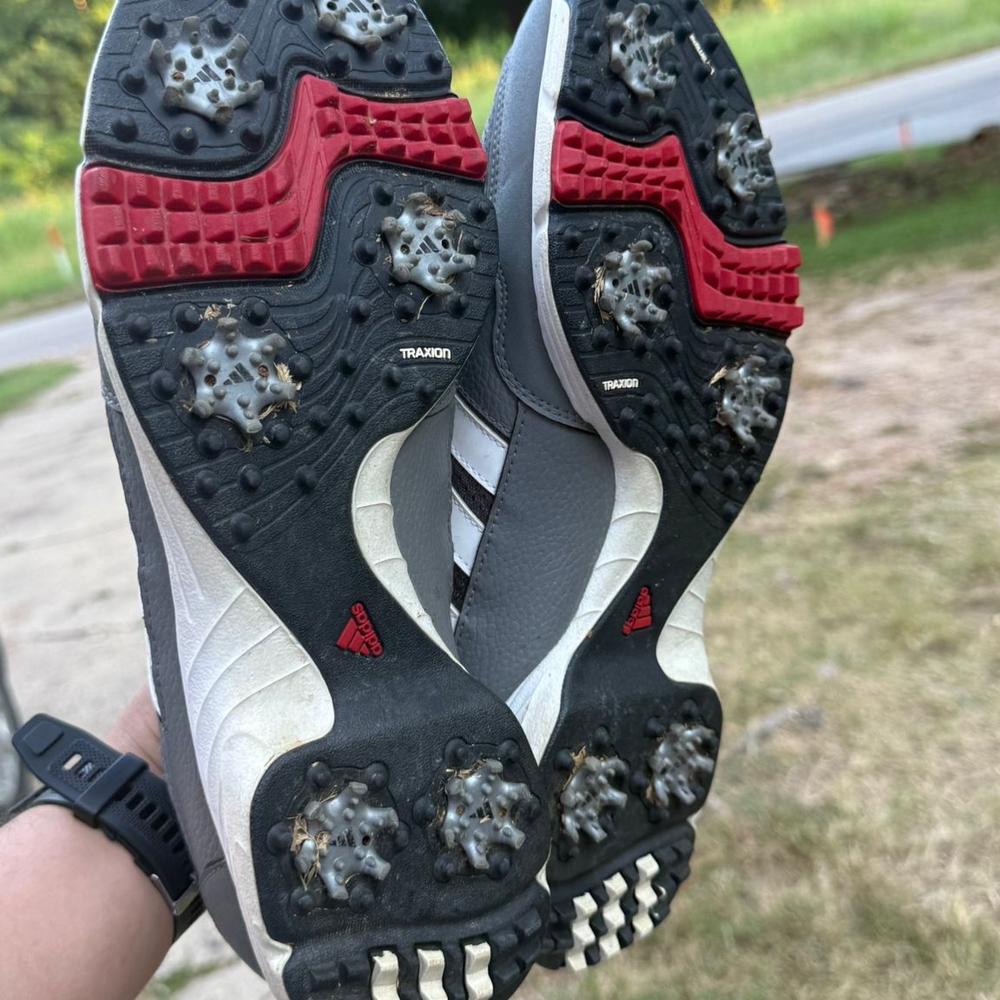 Adidas Men's Black and Red Traxion Golf Shoes